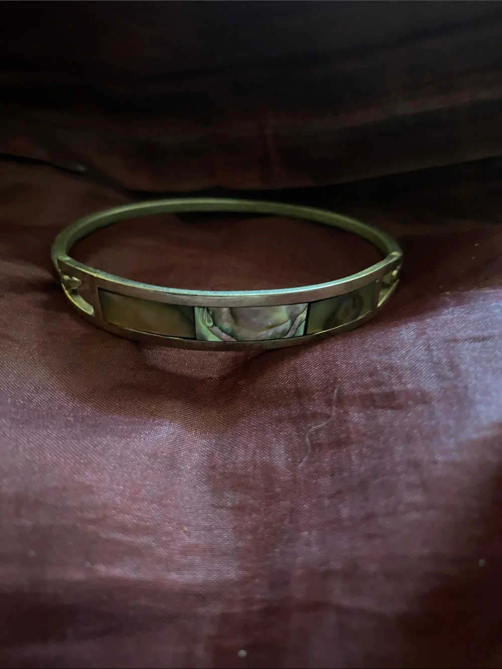Abalone Inlay Bangle Bracelet - Iridescent Shell Accent